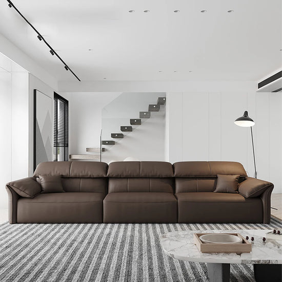 Modern Electric Genuine Leather Sofa Bed Adjustable Seats, Convertible Recliner Sectional Sleeper