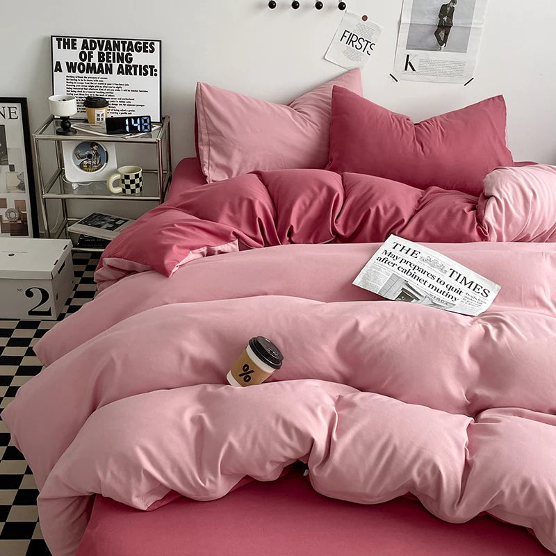 3-Piece Double 2 Color Duvet Cove + Pillowcase, Soft Breathable, Without Core