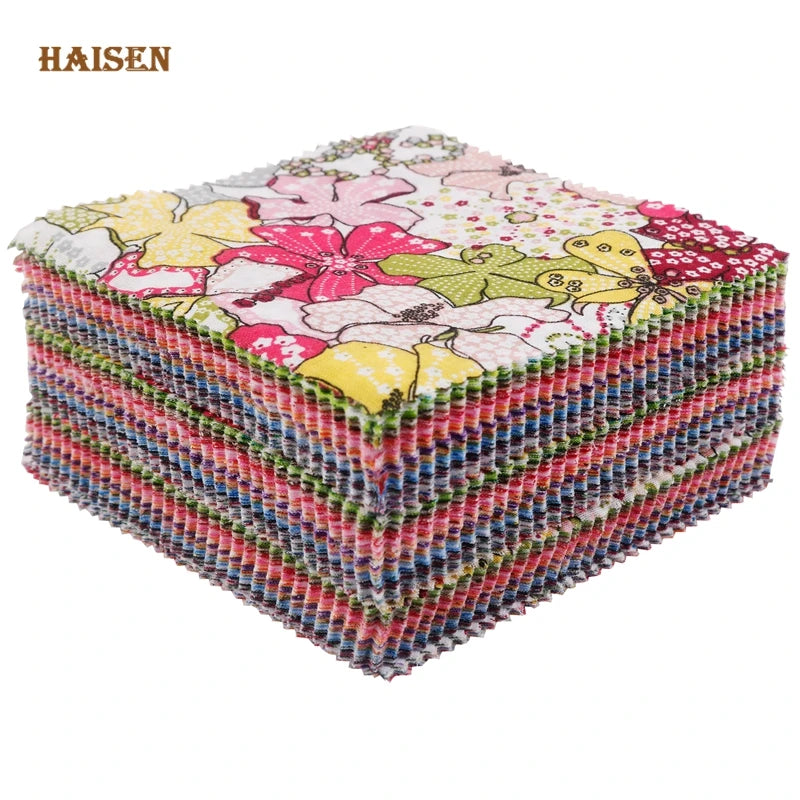 Haisen ,Random Mix Color Printed Thin Cotton Fabric Patchwork, Square Low Density Cloth Set For Quilting & Sewing Material 13*13cm