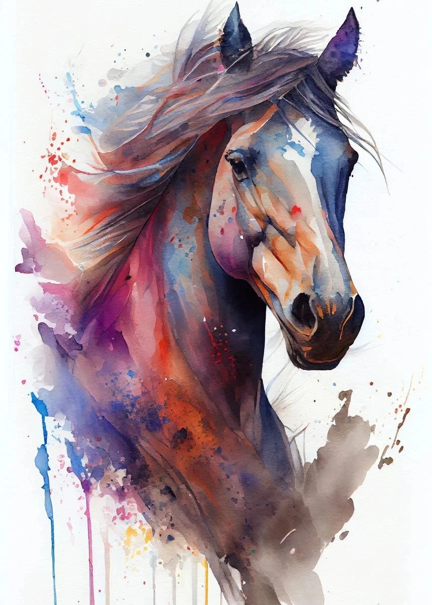 Watercolors Of Various Styles Horses Canvas Wall Art