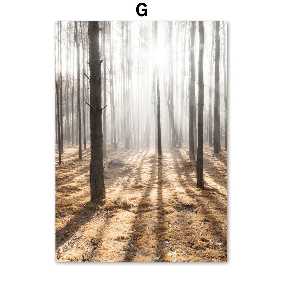 Beige Mountain Lake Forest Landscape Line QuotesWall Art Canvas Painting Nordic Posters and Prints Living Room Decoration Mur