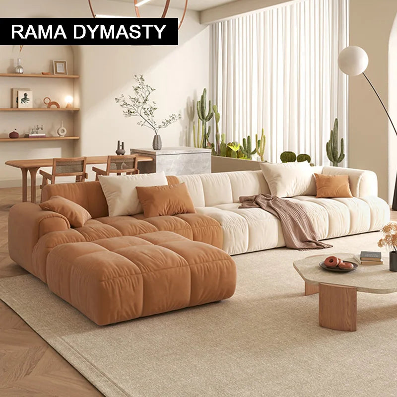Netflix Cream Style Fabric  Sofa, Small Living Room Simple Tofu Block Sofa