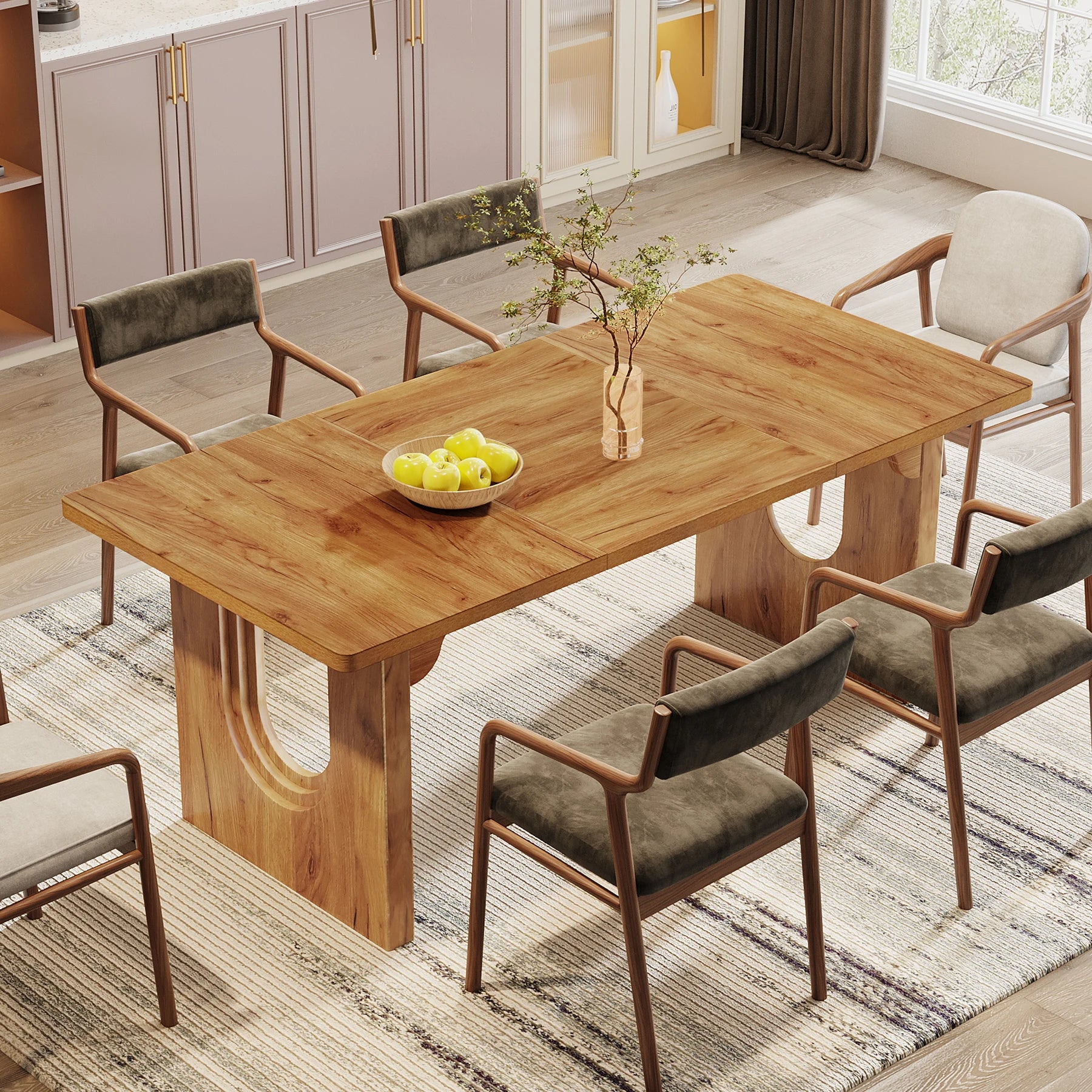Tribesigns Modern Dining Table For 6-8 People, 71". Wood Pedestal Base