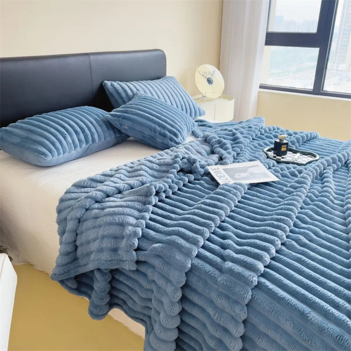 Solid Color Thick Wide Striped Blanket, Use As a Sofa Throw, or Bed Blanket
