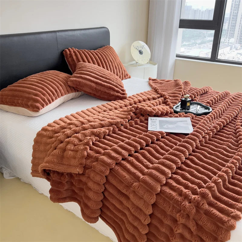 Solid Color Thick Wide Striped Blanket, Use As a Sofa Throw, or Bed Blanket
