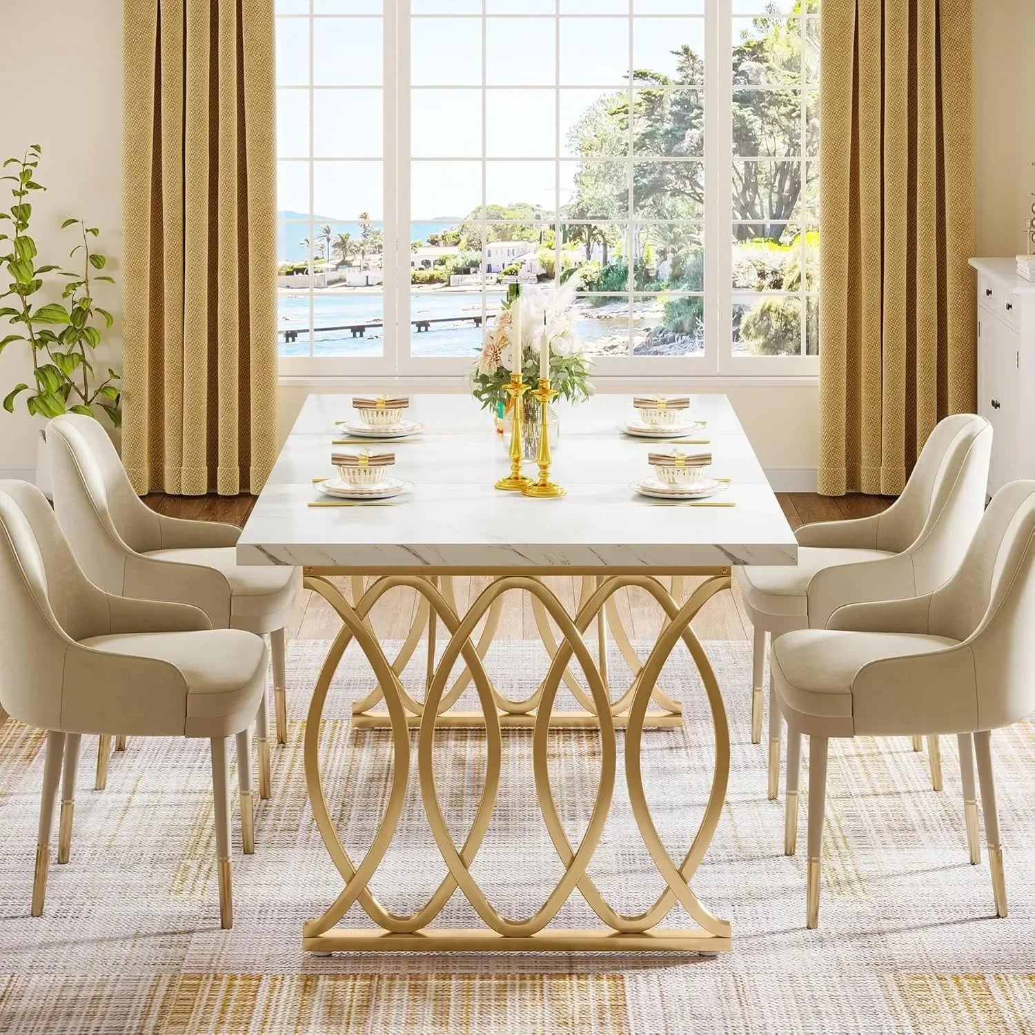Modern Dining Table, 63" Large Kitchen or Dining Room, 4-6 People