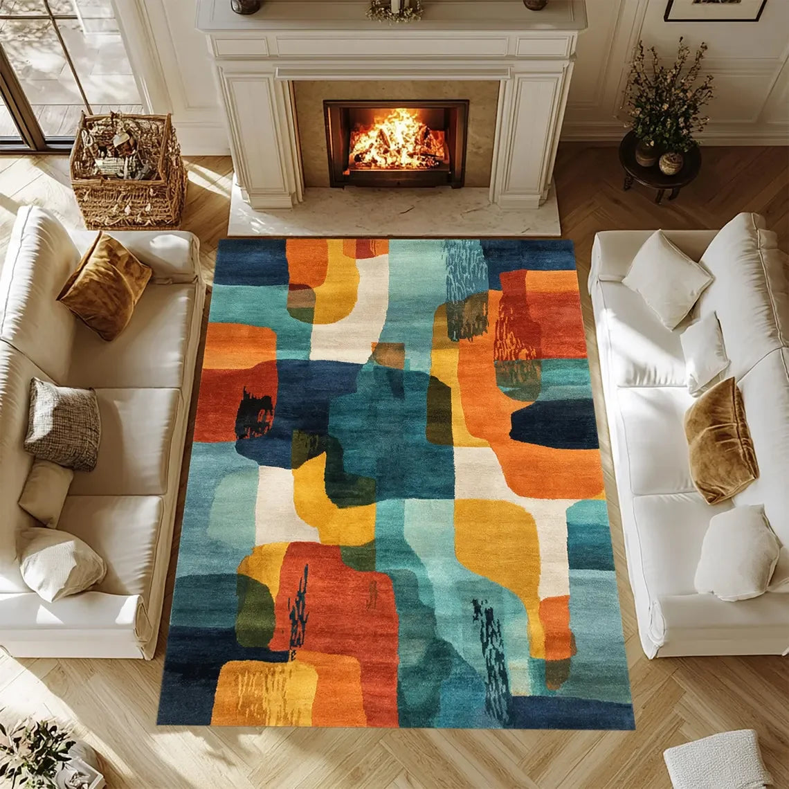 Mid Century Carpet Home Decoration Carpets Green Vintage Rugs For Bedroom, Living Room