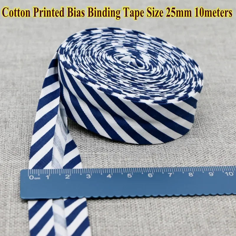 Cotton Bias Tape Ribbon Dots Grid Stripe Tartan Checked Scottish Printed 25mm 1" 10m Cotton Twill Fabric Fold