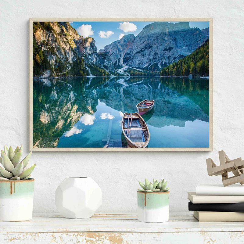 Green Forest Mountain Deep Blue Lake Bring Beauty Into Your Home