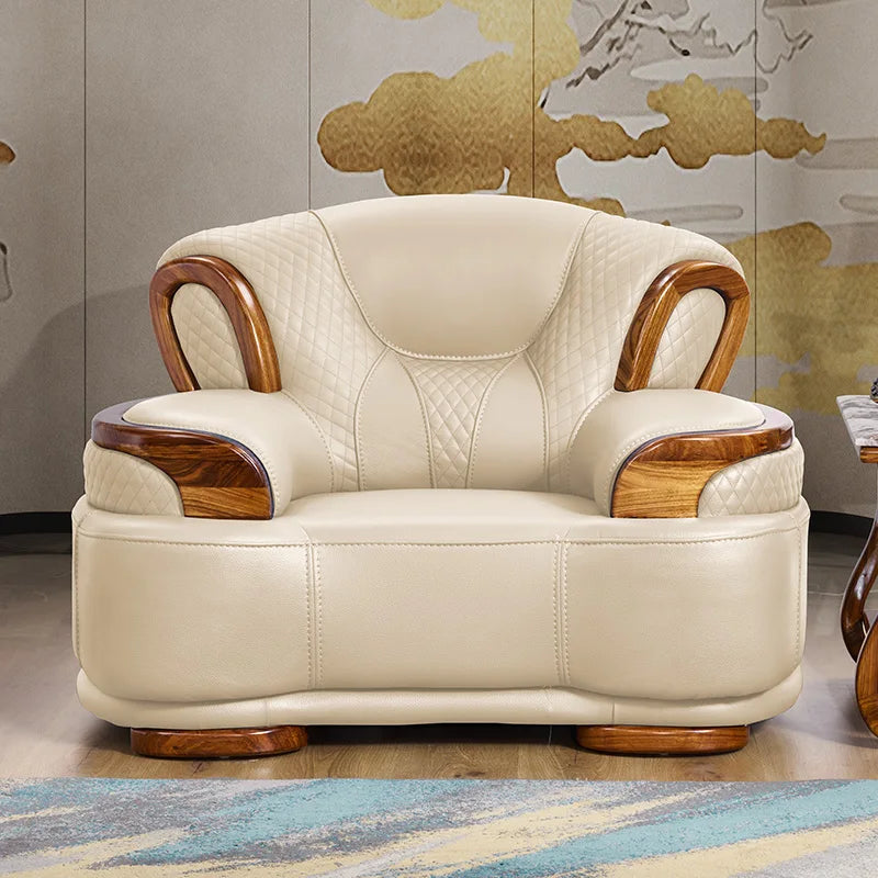 Luxury Living Room Furniture, Leather and Wood, Sold by Individual Pieces