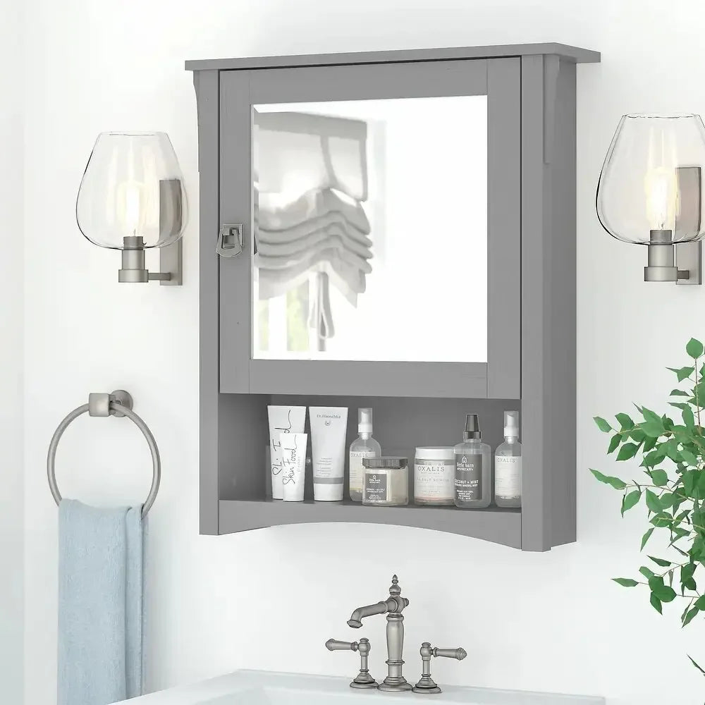 Bathroom Medicine Cabinet with Mirror, Single Door. Open Shelf