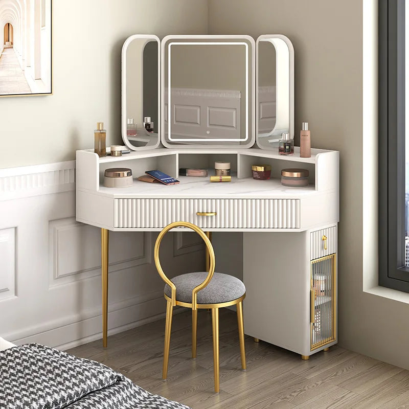 Dressing Table Solid Wood Corner Triangle Makeup Storage, Chair