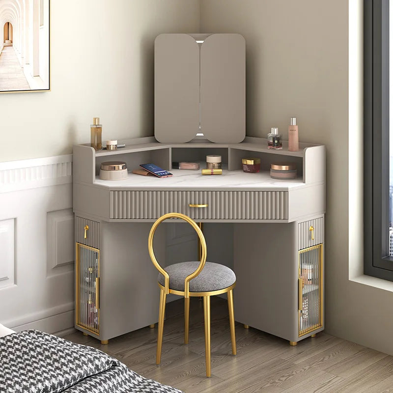 Dressing Table Solid Wood Corner Triangle Makeup Storage, Chair