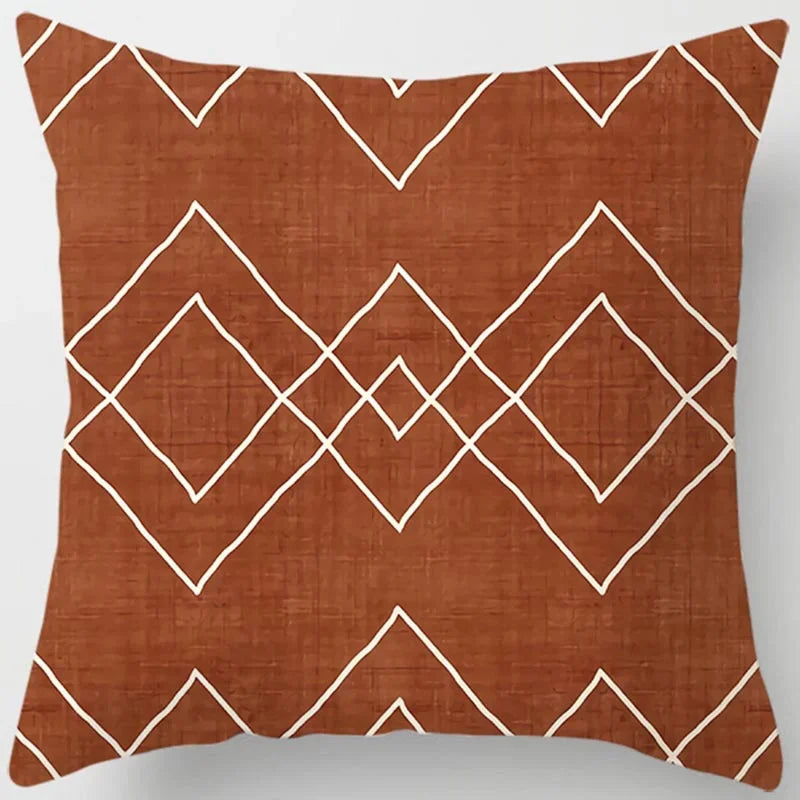 Brown Geometric Print Square Pillowcase Home Goods Car Sofa Cushion Cover