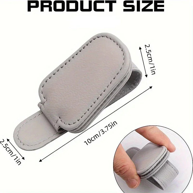 Sunglasses Holder Fits on Visor, Leather Magnetic Clip