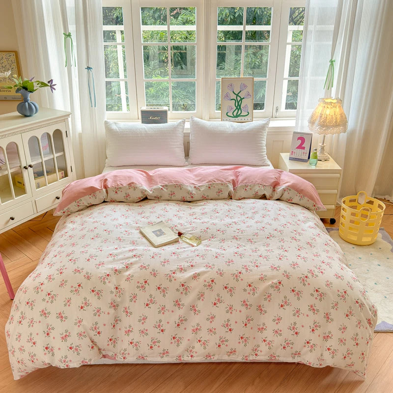 Floral Printed Duvet Cover 1Piece- 100% Cotton Luxury Bedding, Pre-Washed for Softness, Zipper Closure