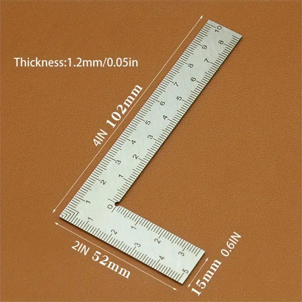 Mini Stainless Steel L-Shaped Double-Sided Precision Ruler, Tool for Leather Fabric Design