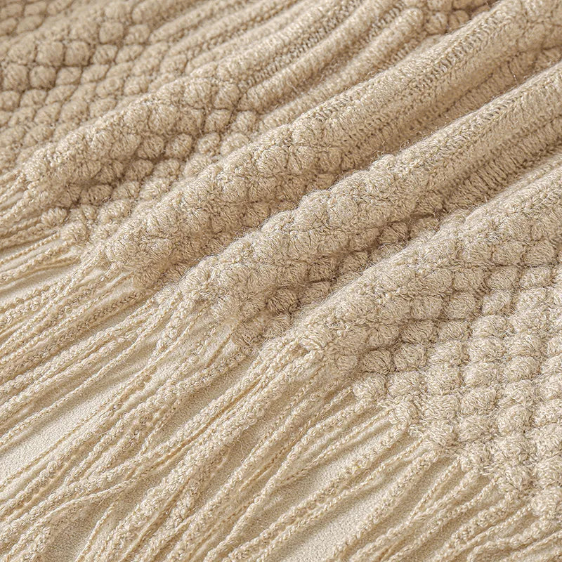 Khaki Knitted Throw/Blanket With Fringe Luxury Farmhouse