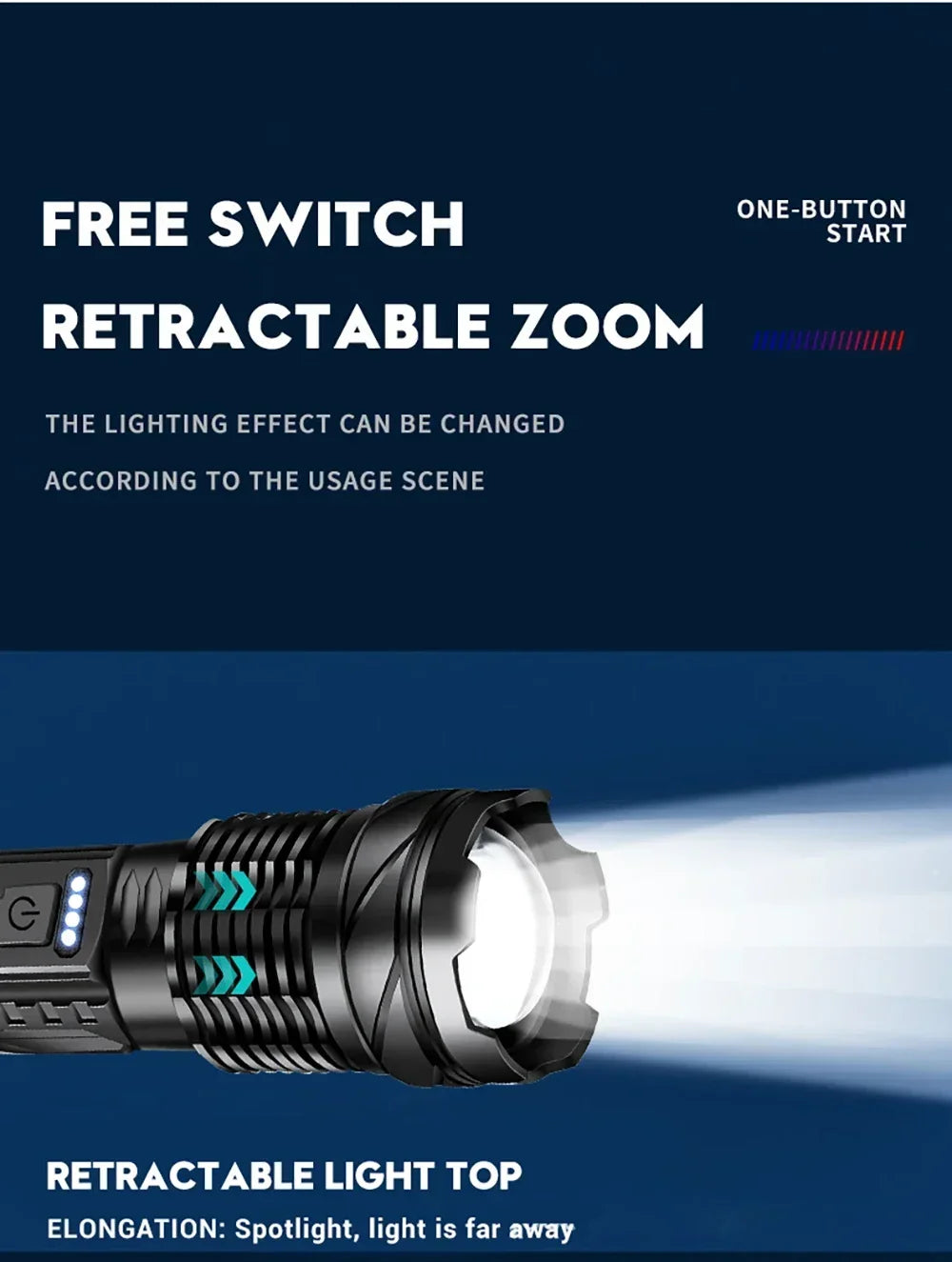 Rechargeable LED Flashlight Zoomable Torch COB Side Led 7 Modes Waterproof High Power, Outdoor