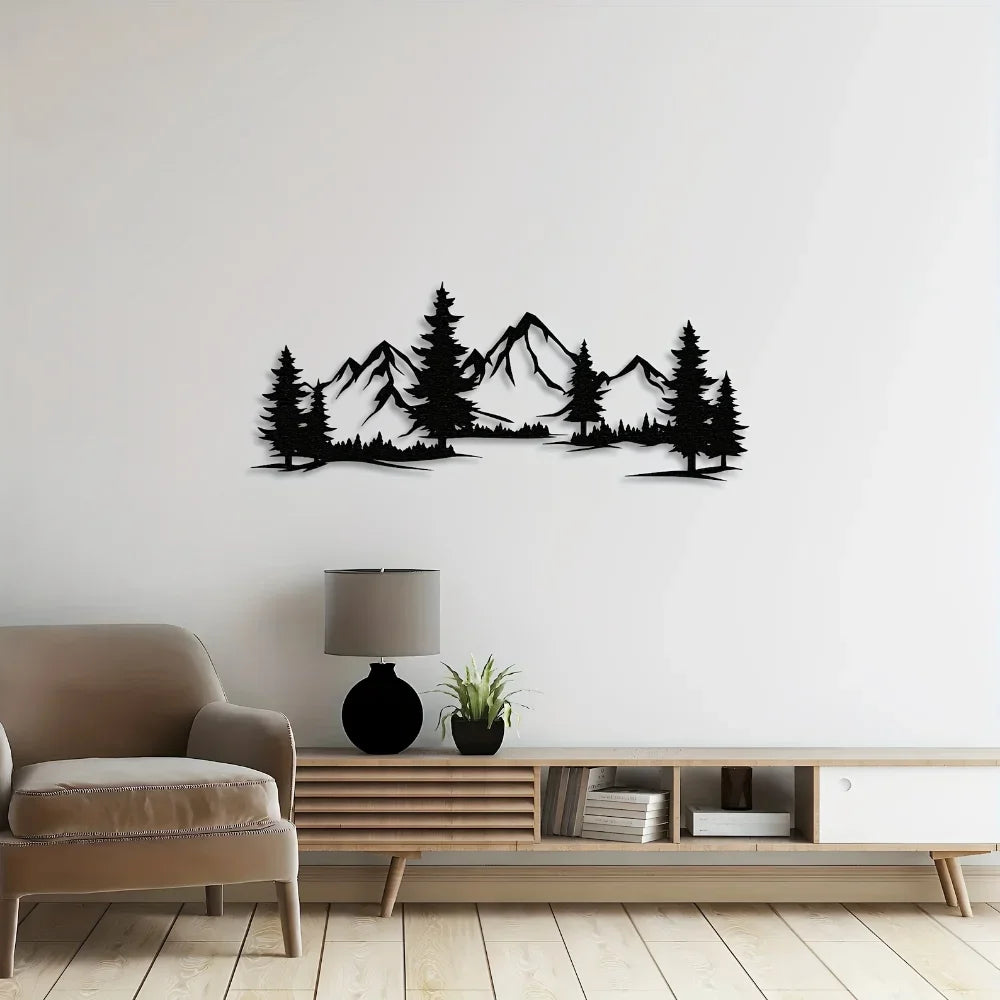 Wall Art Rustic Black Metal Scenic Scenes Pines Mountains