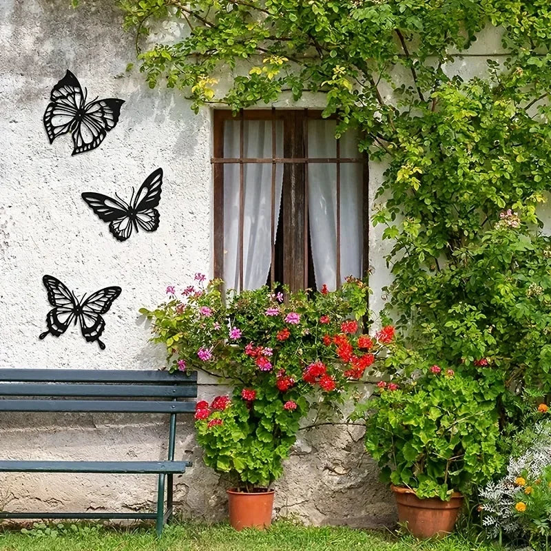 3PCS Butterflies Black Metal Wall Art