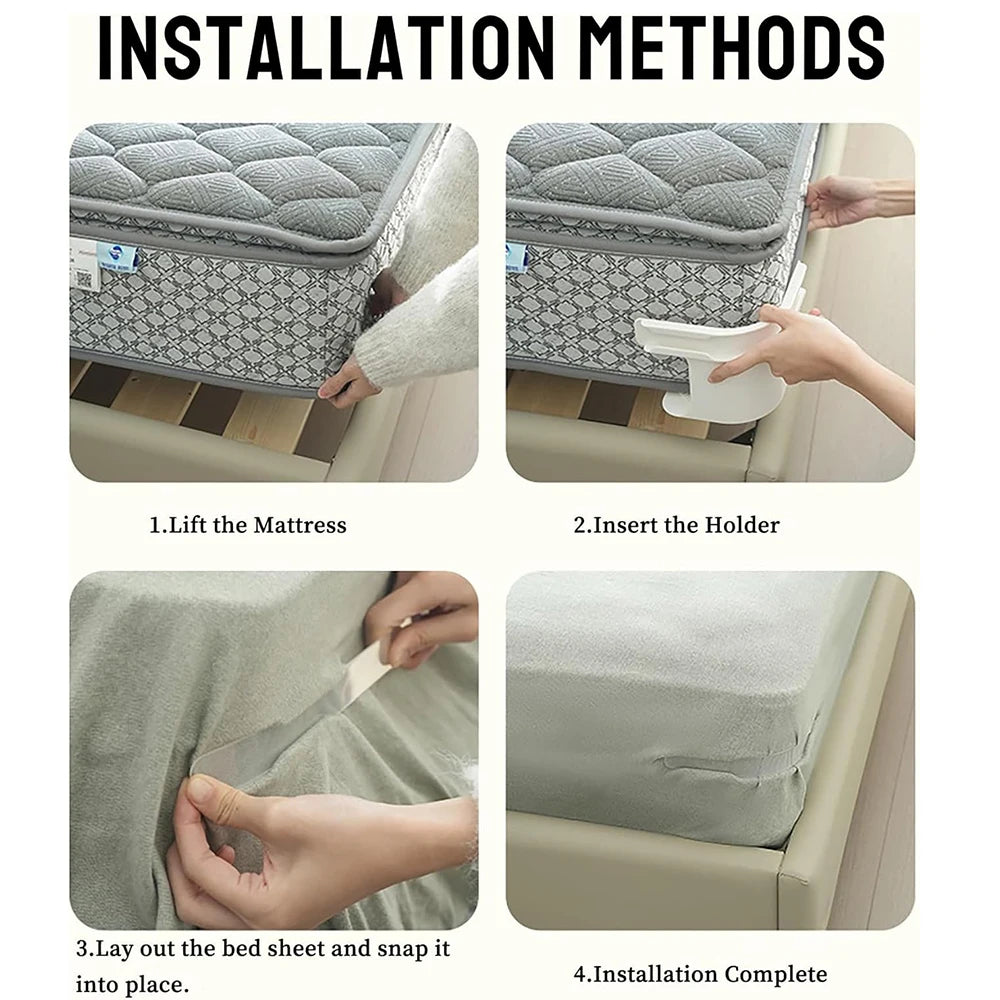 Universal Bedsheet Corner Tightener Clips Invisible Bedspread Secure Holder with Heavy-Duty Mattress Straps Sheets Slot Locks