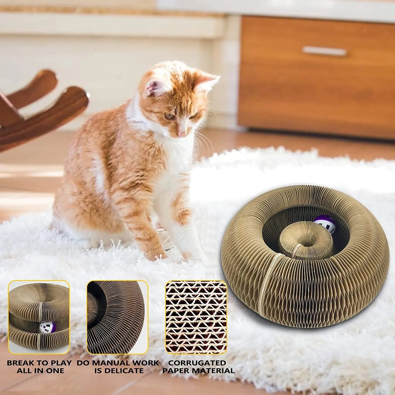 Magic Cat Scratch Organ Board Cat Toy with Ball  Cat Climbing Frame Round Corrugated Cat Scratching Toy
