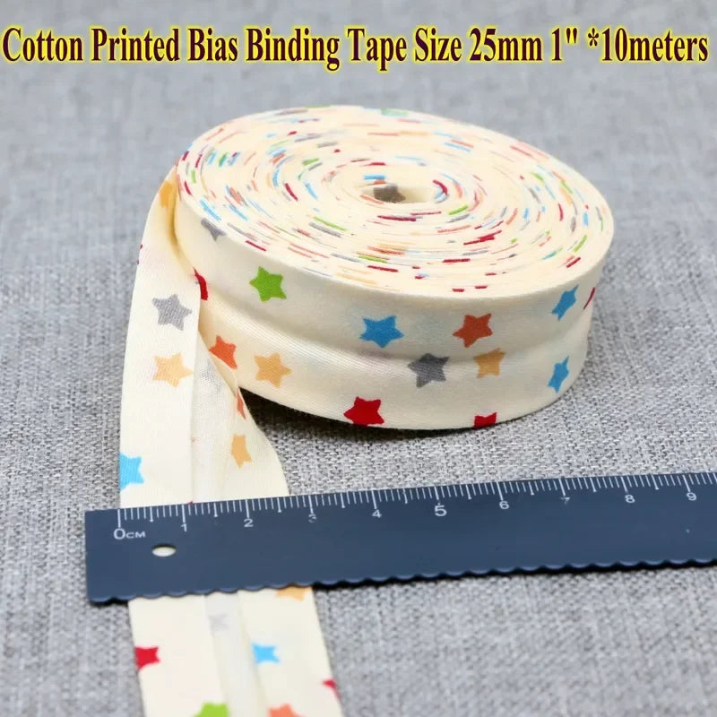 Cotton Bias Tape Ribbon Dots Grid Stripe Tartan Checked Scottish Printed 25mm 1" 10m Cotton Twill Fabric Fold