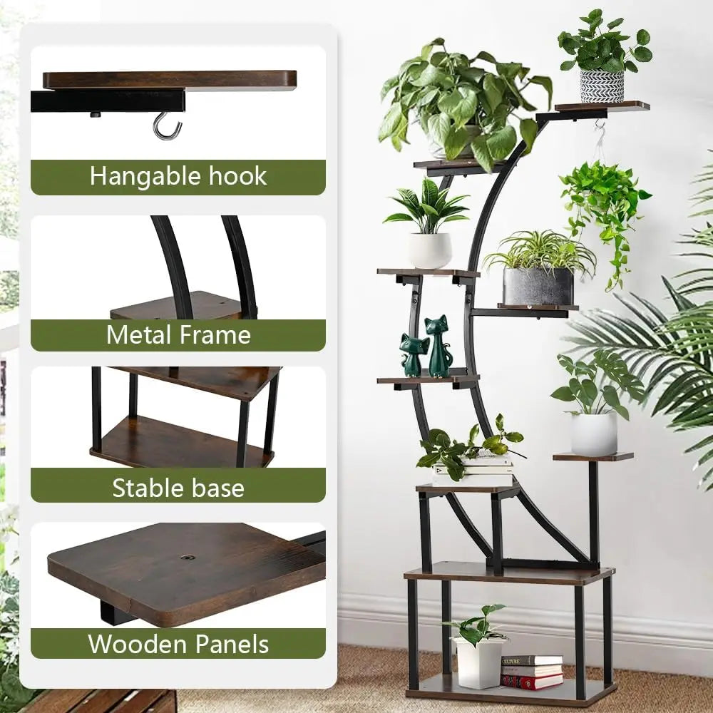 Black Plant Stand With Grow Light 9 Tiered