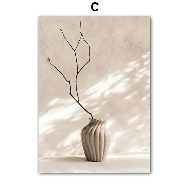 Wall Art Beige White Flower, Abstract Geometry Prints, Poster Canvas Painting