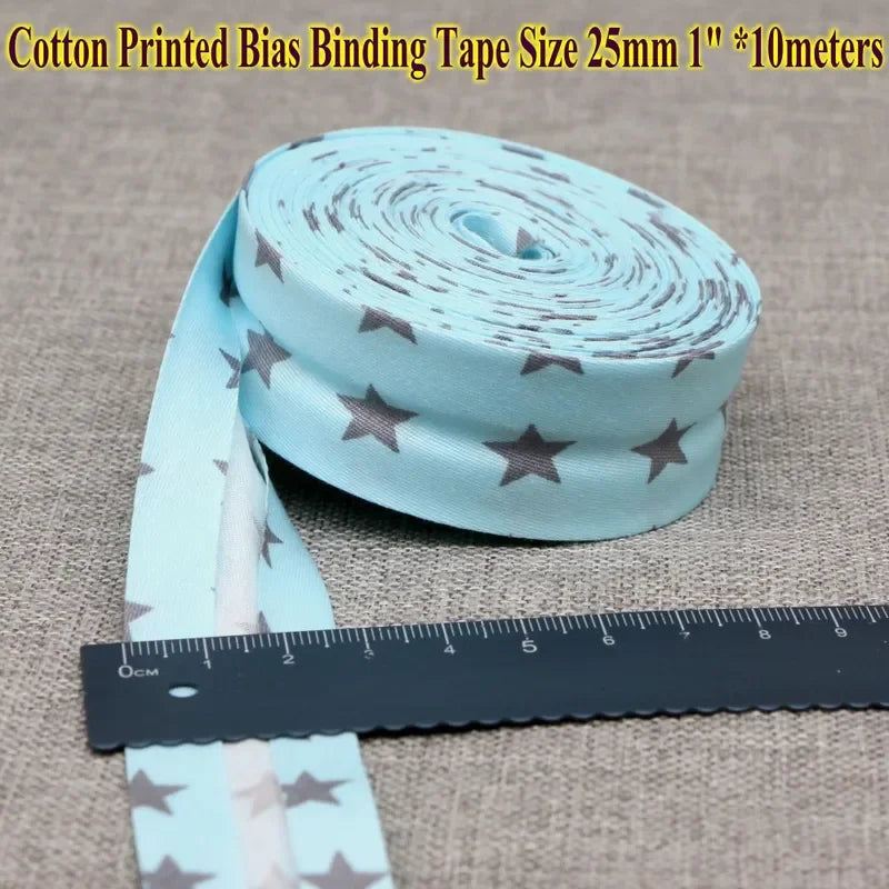 Cotton Bias Tape Ribbon Dots Grid Stripe Tartan Checked Scottish Printed 25mm 1" 10m Cotton Twill Fabric Fold