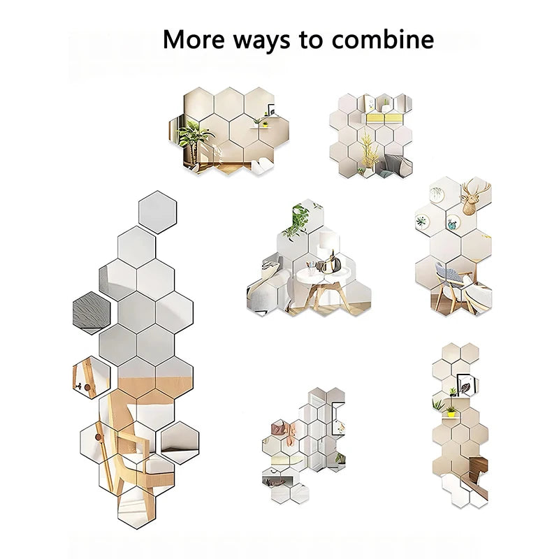 45 PCS Mirror Wall Stickers, Hexagon, Decorative
