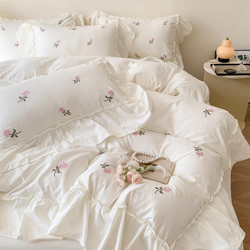 3PCS Rose Embroidered Duvet Cover Set
