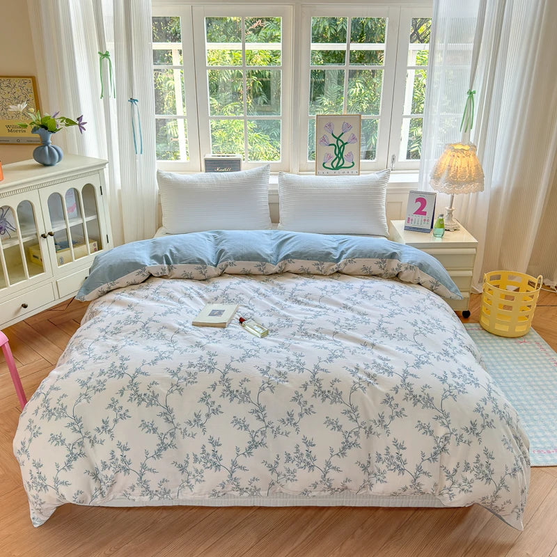 Floral Printed Duvet Cover 1Piece- 100% Cotton Luxury Bedding, Pre-Washed for Softness, Zipper Closure