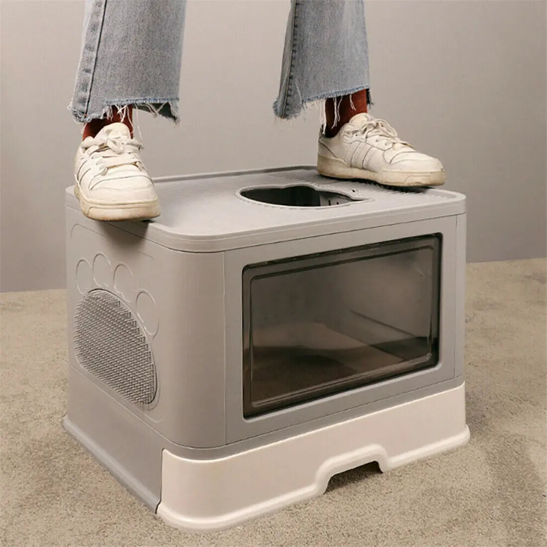 Litter Box, Top and Side Entry/Exit, Foldable Pull Out Litter Tray