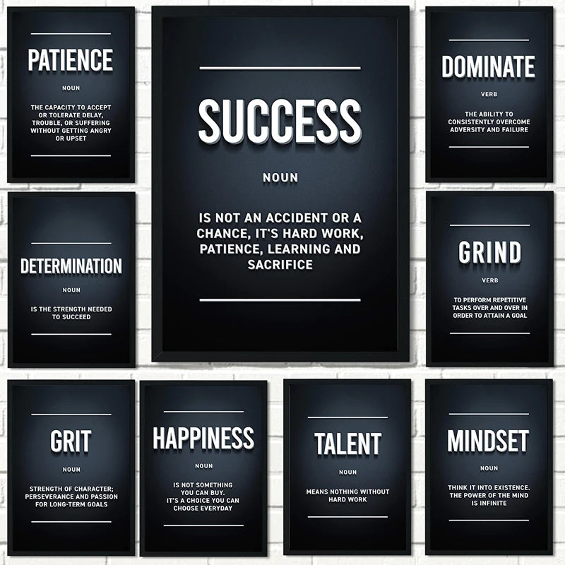 Art Posters Motivational Positive Words White on Black, Oil on Canvas