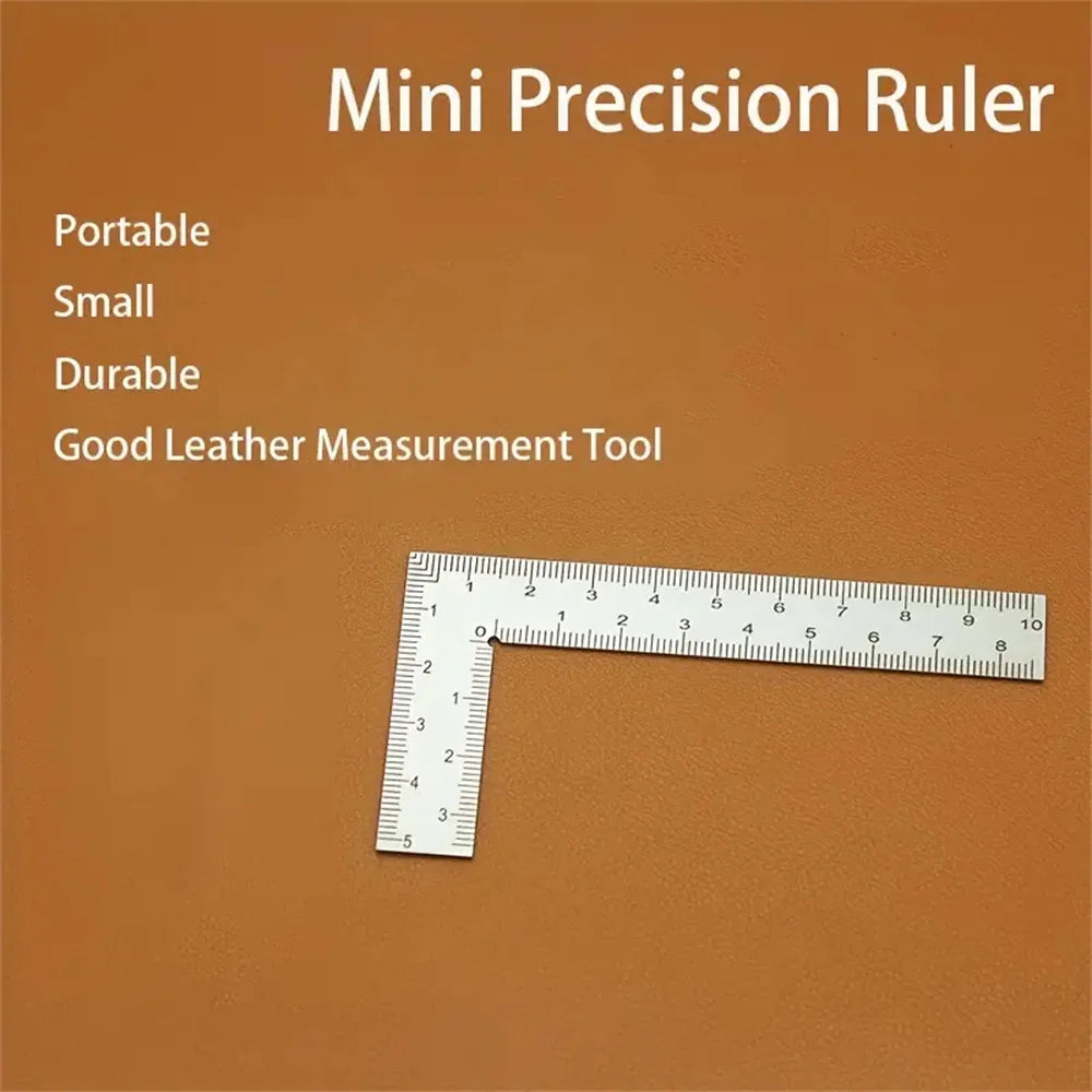 Mini Stainless Steel L-Shaped Double-Sided Precision Ruler, Tool for Leather Fabric Design