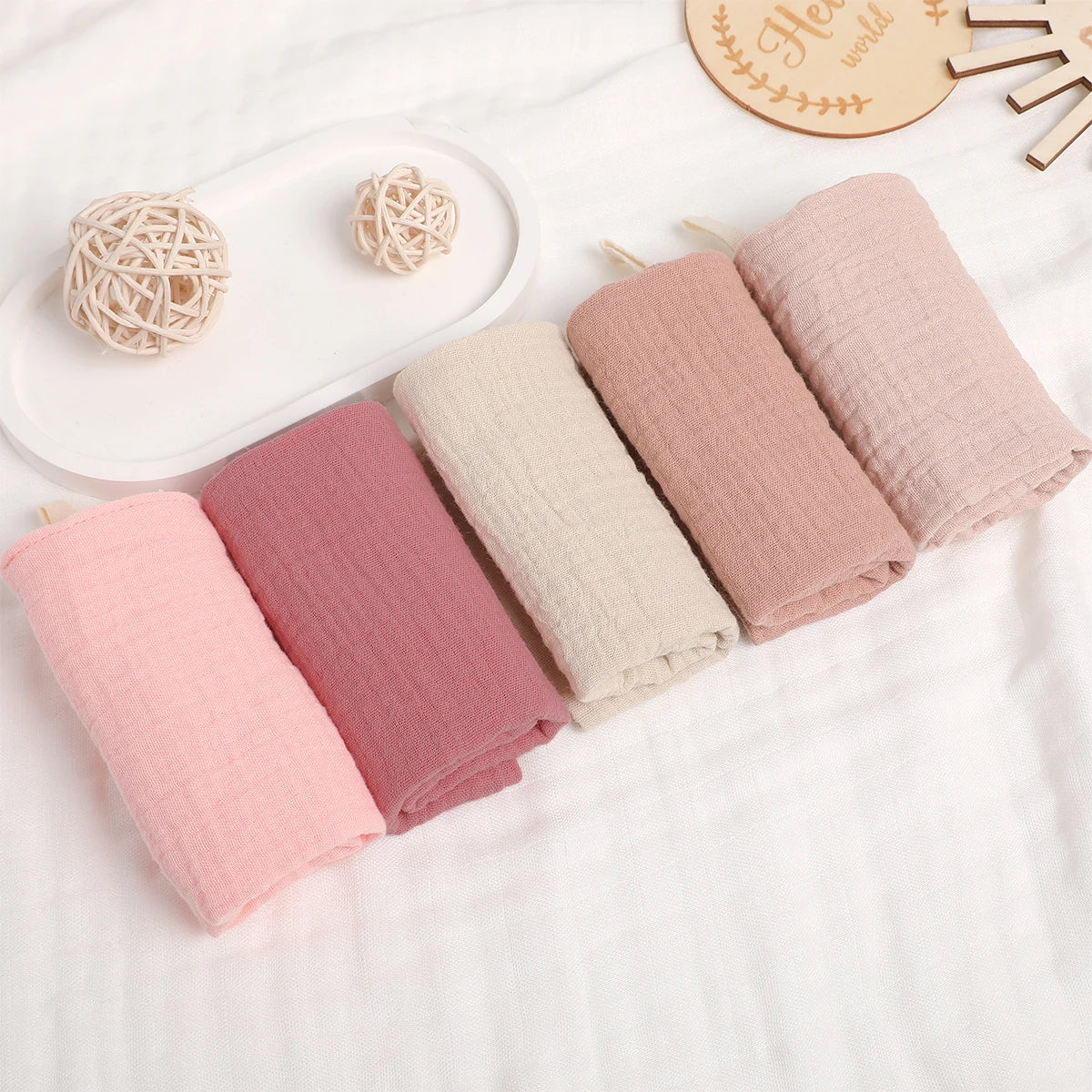 5 Baby Washcloths, Newborn Burp Cloth, Square Towels, 6 Layers Pure Cotton