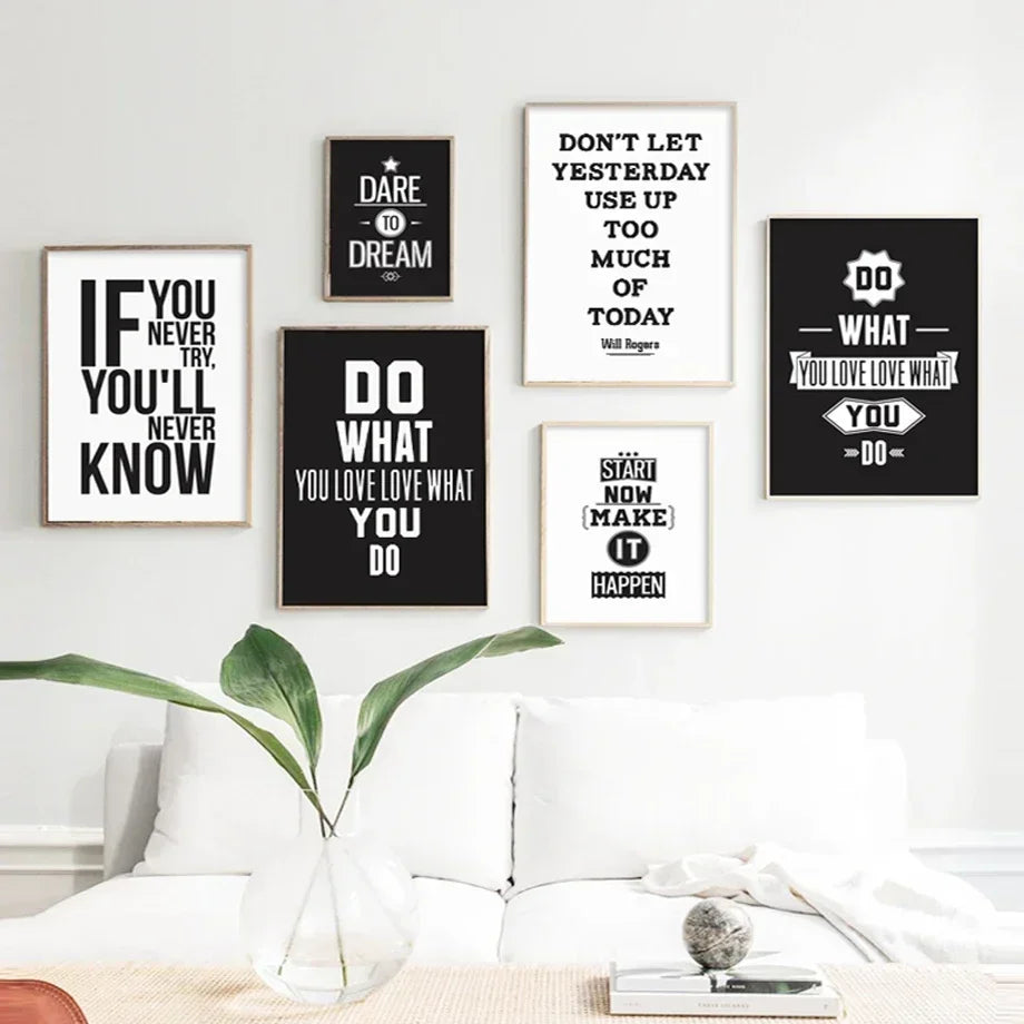 Print Black on White Canvas Painting Motivational Inspiring Quotes
