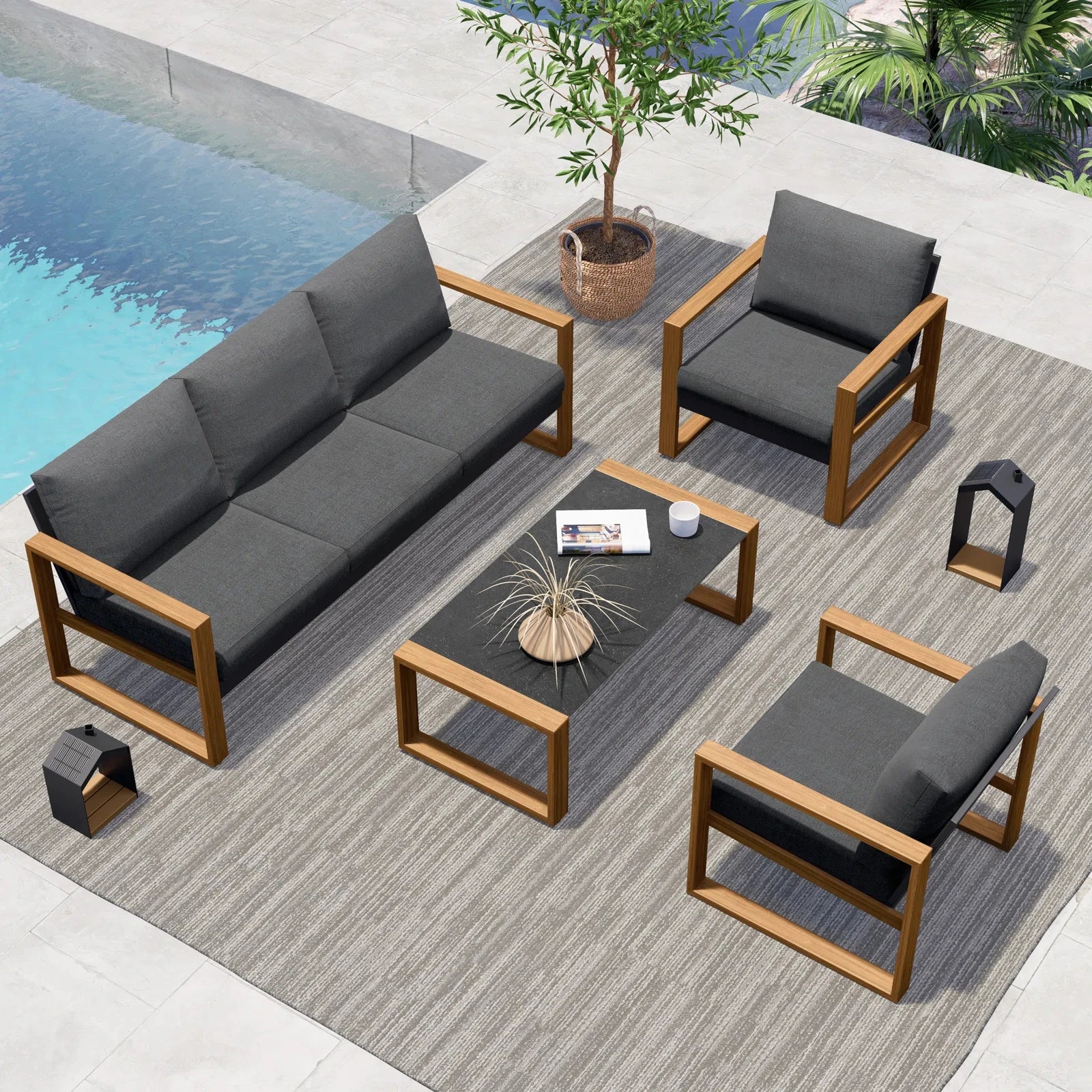 Outdoor Patio Furniture Aluminum Faux Wood Grain Frame, Seats 5