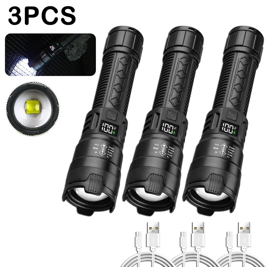 High Power 2000LM LED Flashlight Built-in Battery USB Rechargeable Strong Light Tactical Torch Outdoor Lantern