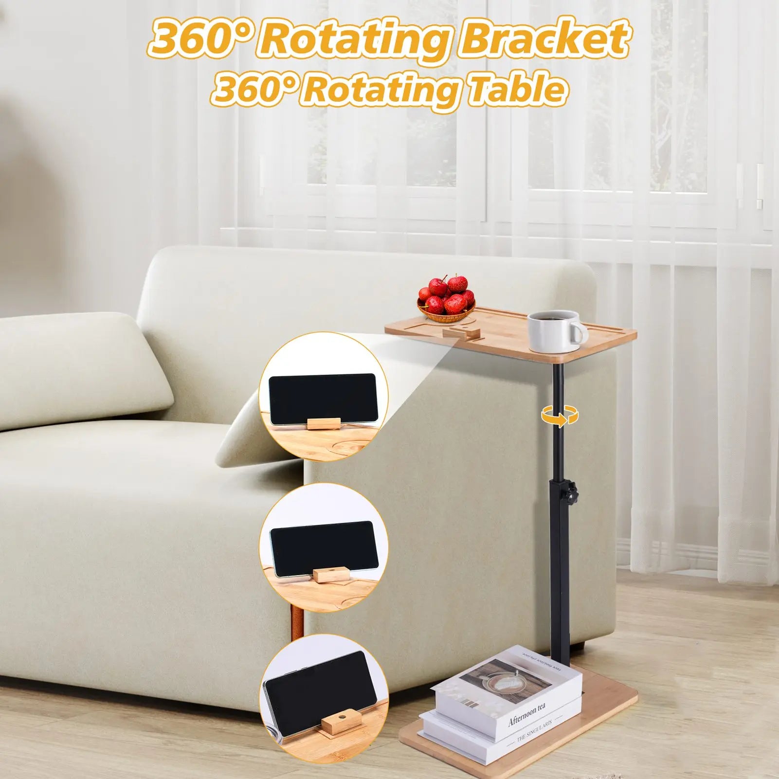 Adjustable Height Sofa Side Table, Multi-Purpose For Home Use, Durable