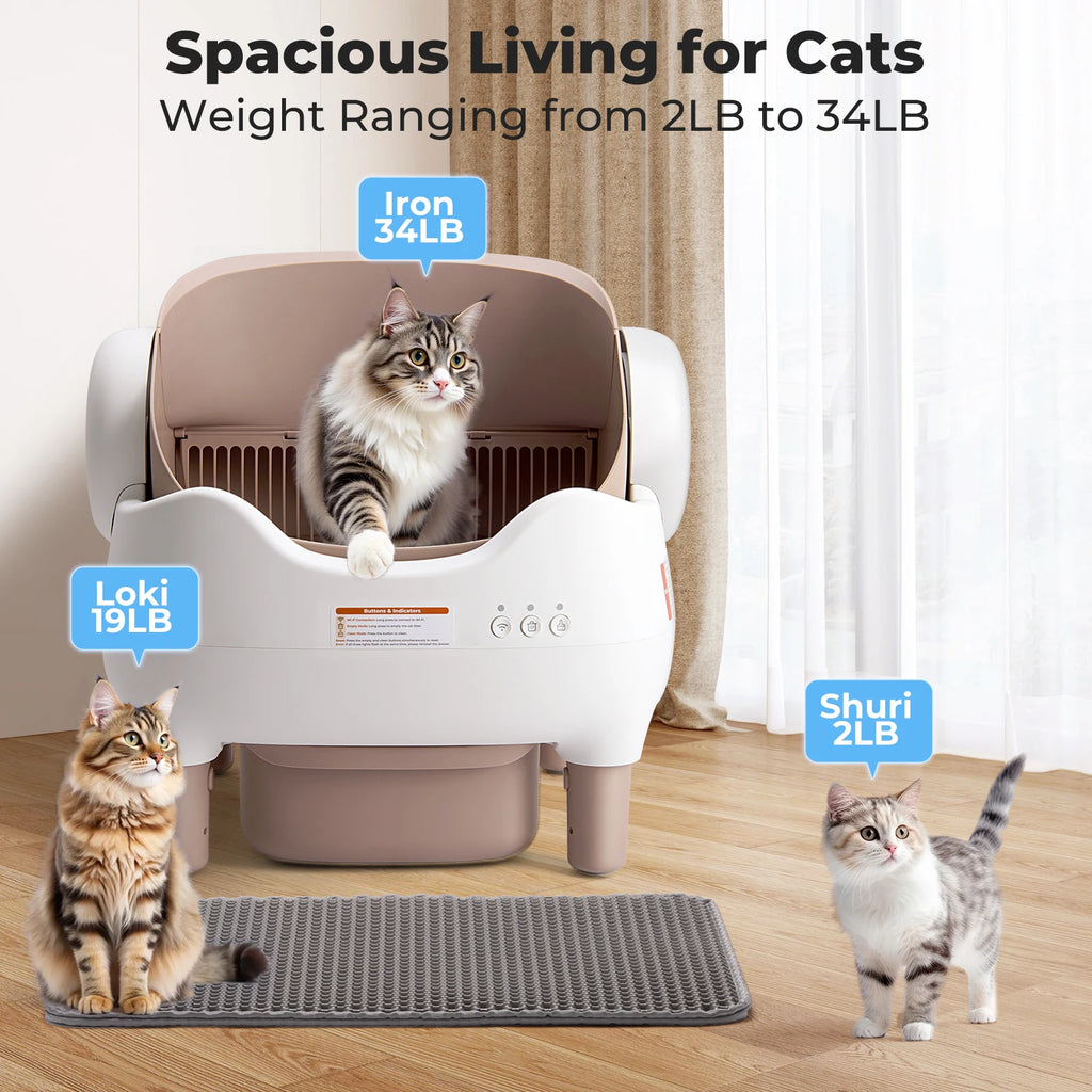 Self-Cleaning Litter Box, Automatic, App Control, Odor-Free, With Large Waste Bin