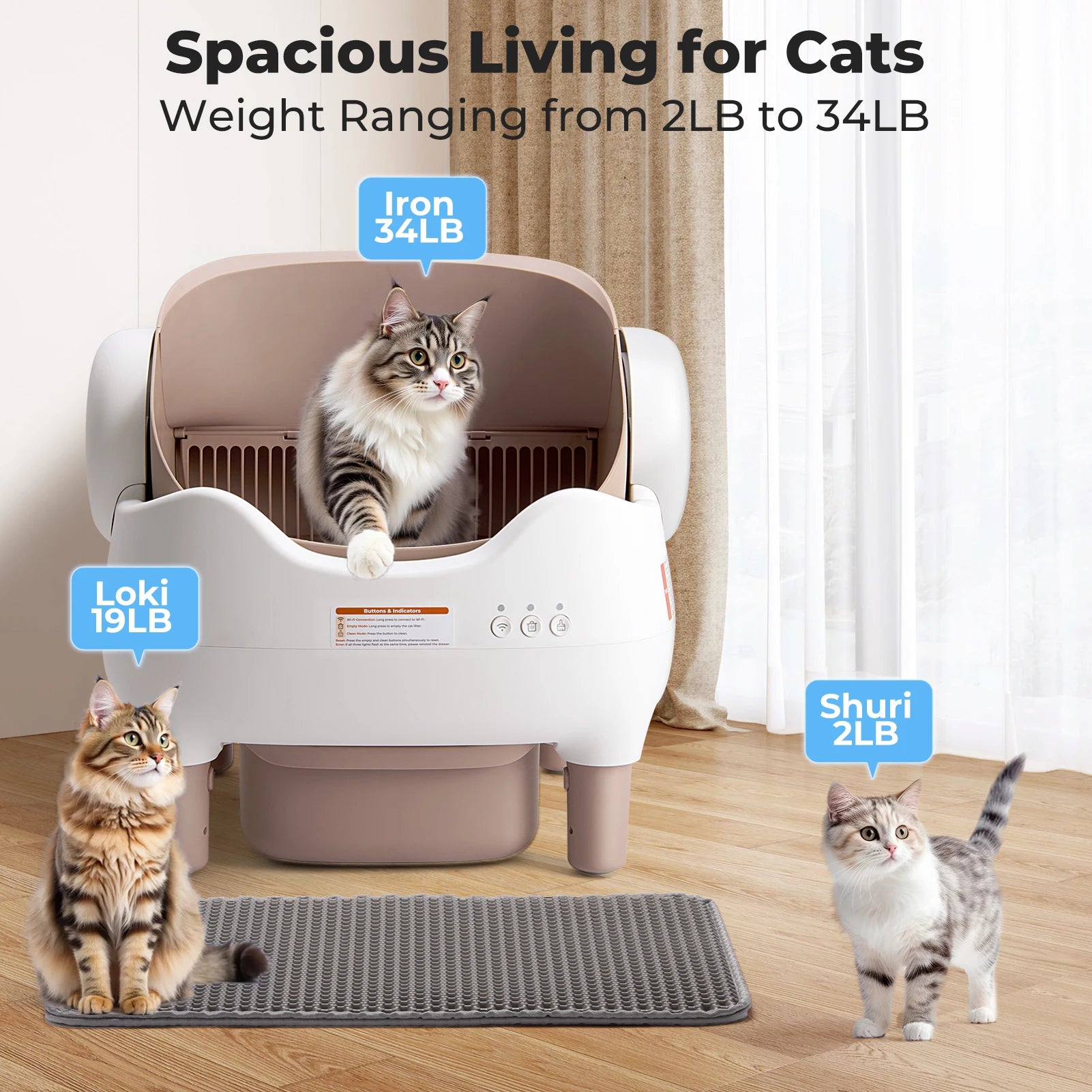 Self-Cleaning Litter Box, Automatic, App Control, Odor-Free, With Large Waste Bin
