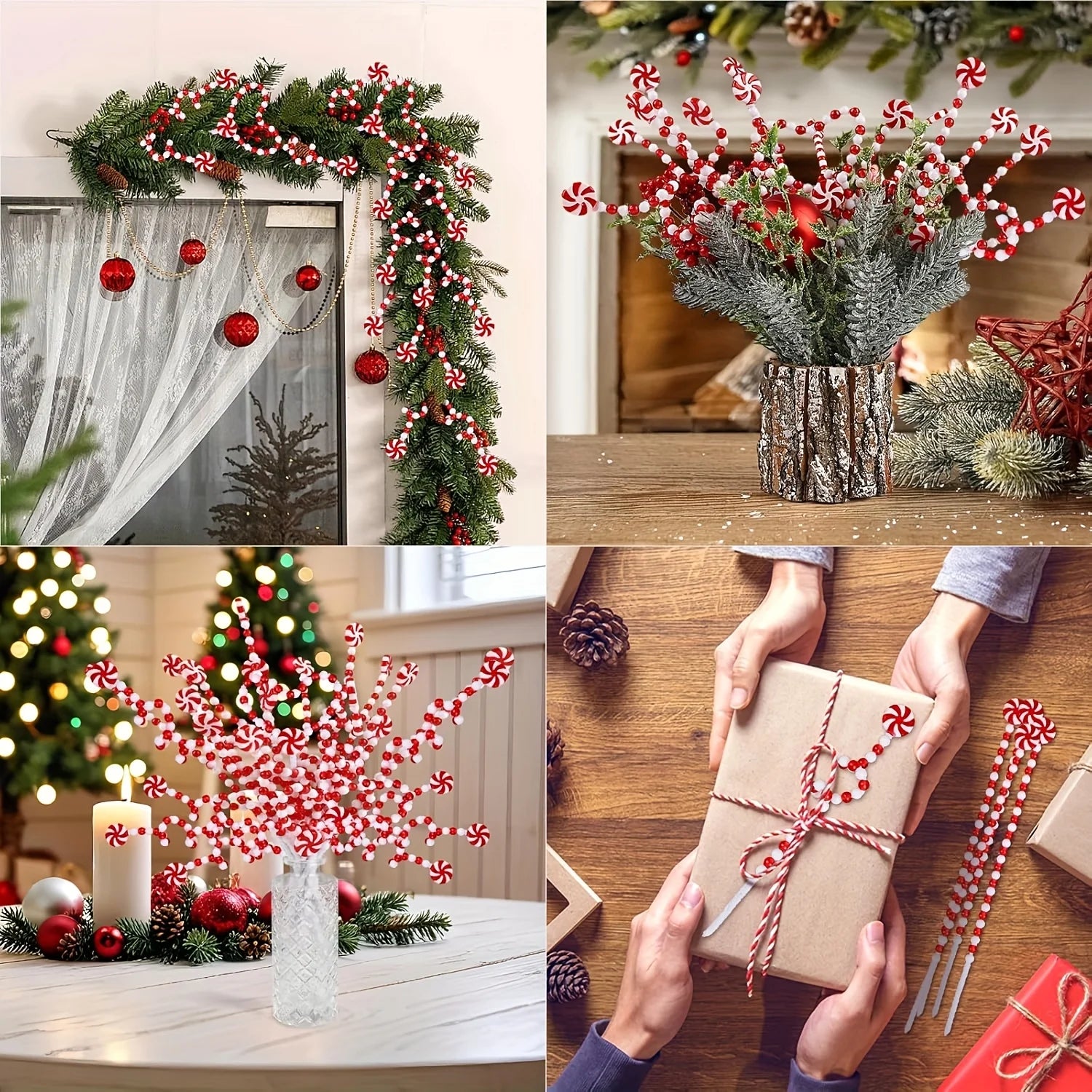 Christmas Tree Decoration Red/White Candy Bells