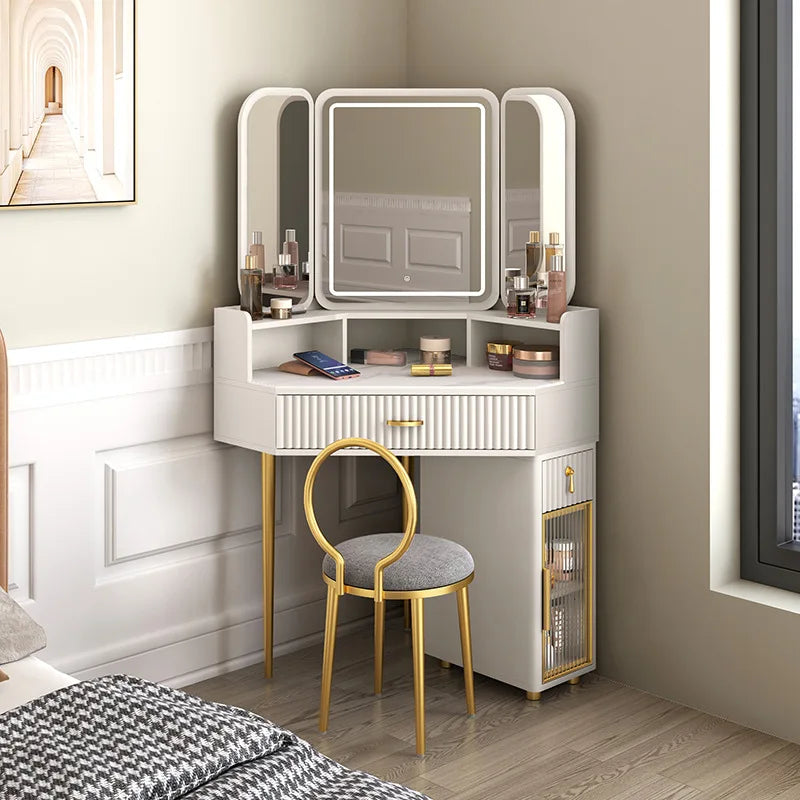 Dressing Table Solid Wood Corner Triangle Makeup Storage, Chair