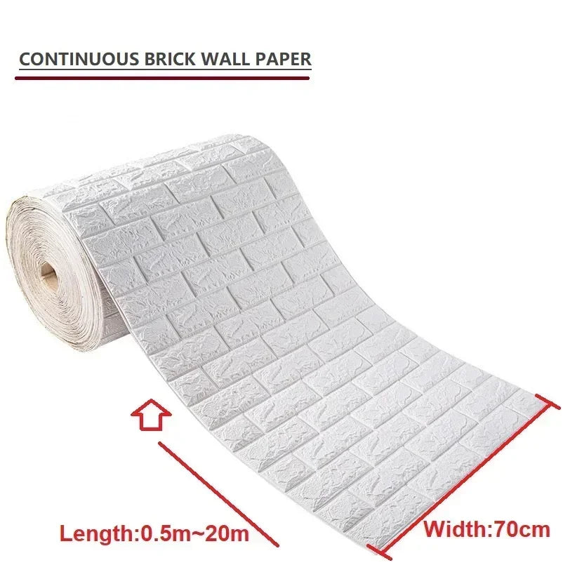 70cmx1/5/10m 3DWallpaper Waterproof Decoration Self-Adhesive Foam Brick Wallpaper