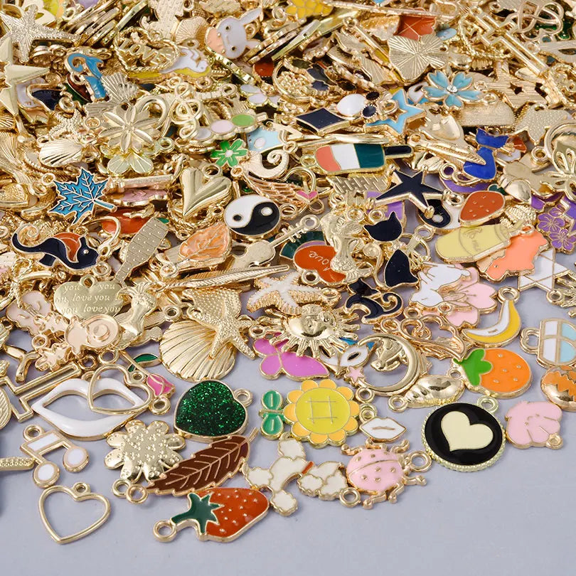 Mixed Assorted Alloy Enamel Cute Heart Pendants Charms Ocean Flower DIY Earrings Bracelet Jewelry Accessories New