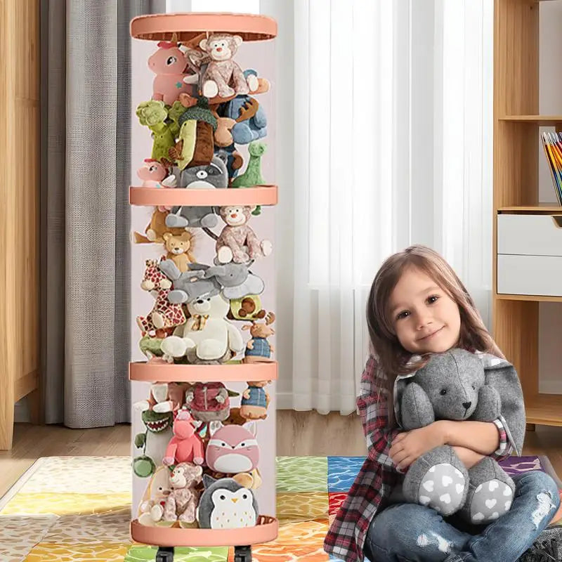 Doll and Plush Toy Organizer, Clear plastic Stackable Barrels, Dustproof