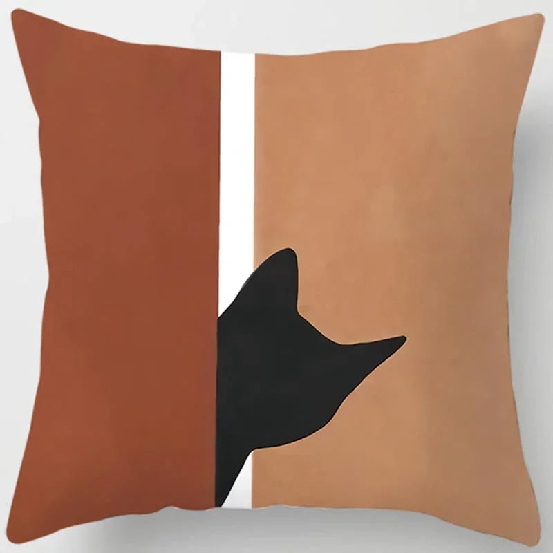 Brown Geometric Print Square Pillowcase Home Goods Car Sofa Cushion Cover